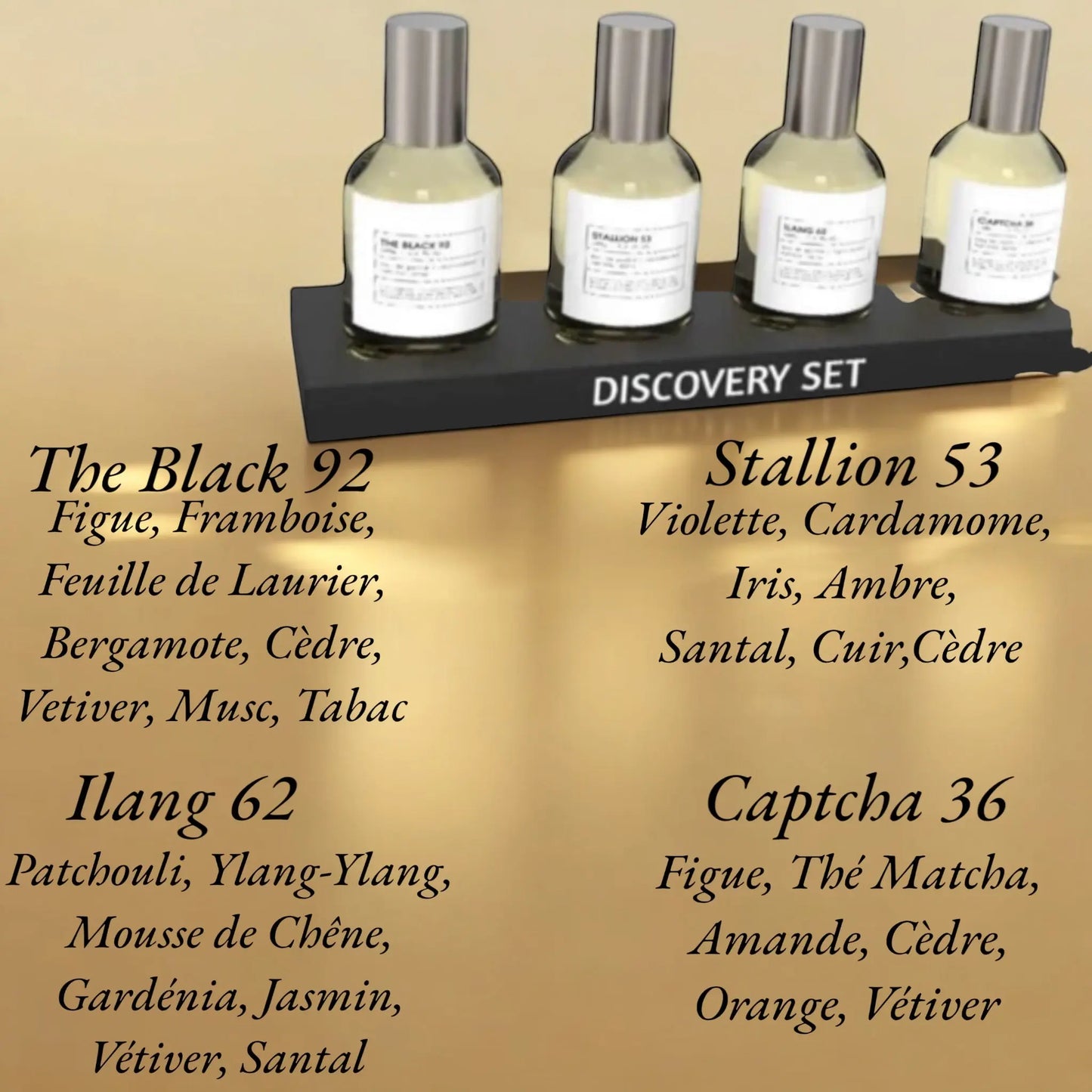 Discovery Set (The Black 92, Stallion 53, Ilang 62, Captcha 36) Echantillon 4X2 ml - YOUBAÏ BAÏYOU